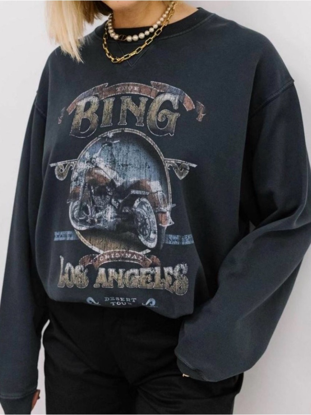 Anine Bing Ramona Biker Sweatshirt organic cotton washed black moto XS